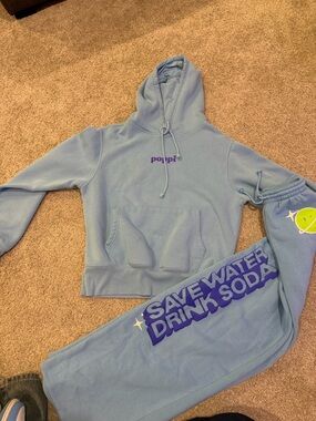 poppi Light Blue Logo Hoodie & Jogger Set - Save Water Drink Soda
